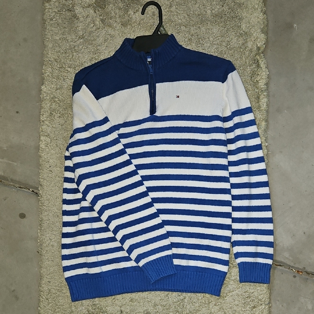 Tommy Hilfiger Blue and White Zip Up Sweater